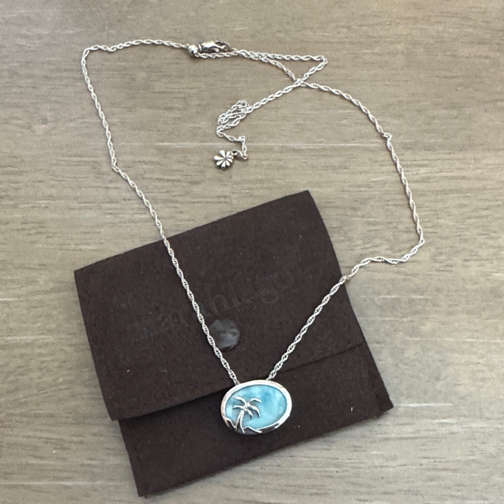 Silver and Blue Palm Tree Pendant Necklace